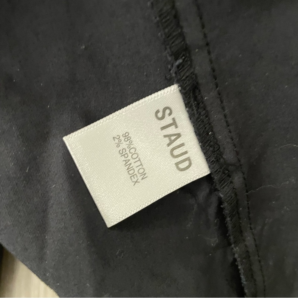 STAUD Luna Top Black Peplum Poplin Bold Sleeve Open Back - Picture 10 of 15